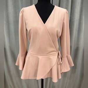 Soprano Blush Wrap Blouse with Bell Sleeves